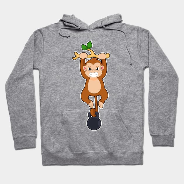 Monkey at Strength training with Dumbbell Hoodie by Markus Schnabel